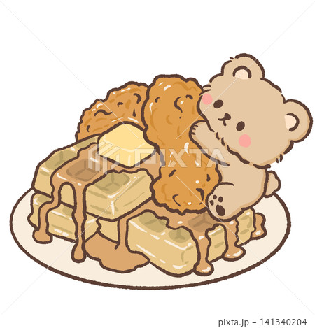 Cute Bear Hugging Crispy Fried Chicken with Buttery Mashed Potatoes and Rich Gravy Kawaii Comfort Food Chibi Bear Illustration Cute Bear Hugging Crispy Fried Chicken with Buttery Mashed Potatoes and Rich Gravy Kawaii Comfort Food Chibi Bear Illustration 141340204