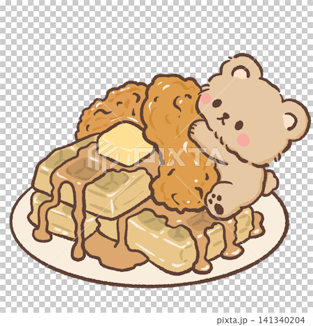 Cute Bear Hugging Crispy Fried Chicken with Buttery Mashed Potatoes and Rich Gravy Kawaii Comfort Food Chibi Bear Illustration Cute Bear Hugging Crispy Fried Chicken with Buttery Mashed Potatoes and Rich Gravy Kawaii Comfort Food Chibi Bear Illustration 141340204