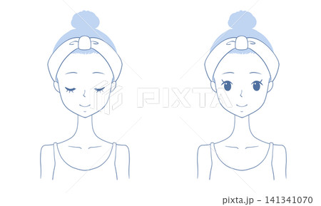 女性の顔セット 目を開けた表情と閉じた表情の美容イラスト 女性の顔セット 目を開けた表情と閉じた表情の美容イラスト 141341070