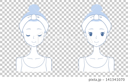 女性の顔セット 目を開けた表情と閉じた表情の美容イラスト 女性の顔セット 目を開けた表情と閉じた表情の美容イラスト 141341070