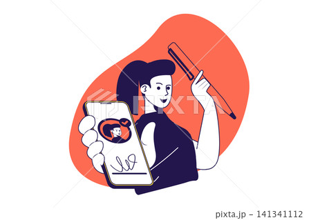 Digital signature modern flat concept for web banner design. Businesswoman agreeing legal documents or contract using electronic sign in mobile phone. Vector illustration with isolated people scene. Digital signature modern flat concept for web banner design. Businesswoman agreeing legal documents or contract using electronic sign in mobile phone. Vector illustration with isolated people scene. 141341112