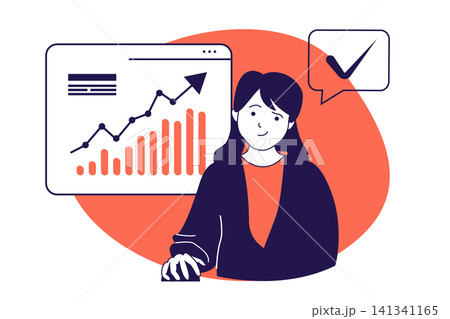 Business and finance modern flat concept for web banner design. Woman making financial analysis, accounting and planning financial growth with graphs. Vector illustration with isolated people scene. Business and finance modern flat concept for web banner design. Woman making financial analysis, accounting and planning financial growth with graphs. Vector illustration with isolated people scene. 141341165