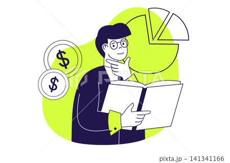 Business and finance modern flat concept for web banner design. Man making financial analysis, learning financial literacy for project improvements. Vector illustration with isolated people scene. Business and finance modern flat concept for web banner design. Man making financial analysis, learning financial literacy for project improvements. Vector illustration with isolated people scene. 141341166