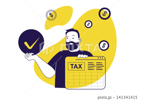Tax declaration modern flat concept for web banner design. Man calculating earnings and accounting budget, planning timely payments with calendar. Vector illustration with isolated people scene. Tax declaration modern flat concept for web banner design. Man calculating earnings and accounting budget, planning timely payments with calendar. Vector illustration with isolated people scene. 141341415