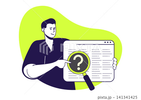 QA software testing modern flat concept for web banner design. Man magnifying and inspecting code, finding and fixing problems, tester troubleshooting. Vector illustration with isolated people scene. QA software testing modern flat concept for web banner design. Man magnifying and inspecting code, finding and fixing problems, tester troubleshooting. Vector illustration with isolated people scene. 141341425