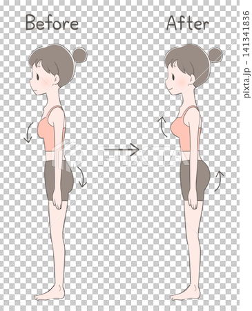 ヒップアップ・バストアップ ビフォーアフター 女性のイラスト ヒップアップ・バストアップ ビフォーアフター 女性のイラスト 141341836