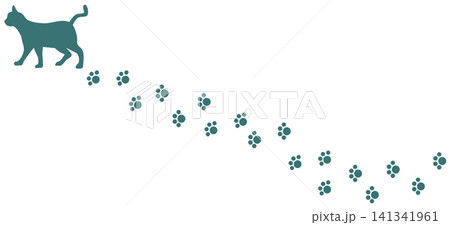 猫が歩いて散歩して肉球の足跡が残るイラスト 猫が歩いて散歩して肉球の足跡が残るイラスト 141341961
