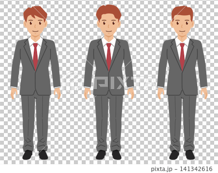 【全身像】一位穿著灰色西裝的年輕男子,雙臂自然下垂。 【全身像】一位穿著灰色西裝的年輕男子,雙臂自然下垂。 141342616