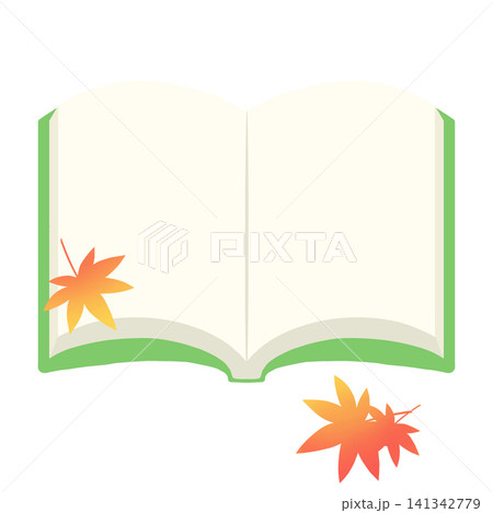 開いた本と紅葉のイラスト素材　読書の秋 141342779