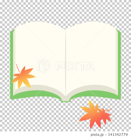 開いた本と紅葉のイラスト素材　読書の秋 141342779