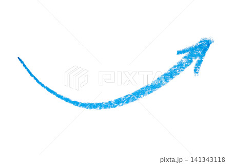 hand drawn arrow with blue color crayon on white background 141343118