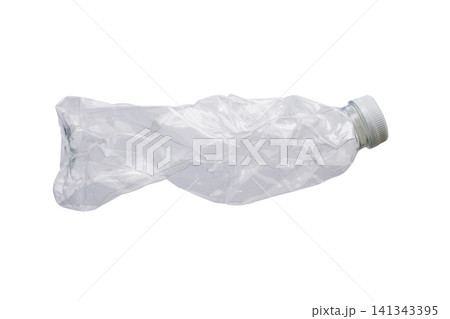 Crushed plastic bottle isolated on white background Crushed plastic bottle isolated on white background 141343395