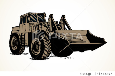 Tractor with bucket. Vector drawing Tractor with bucket. Vector drawing 141343857