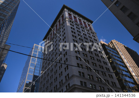 Ornate Corner Tower Rises Sharply Against Blue Sky Toronto Canada Ornate Corner Tower Rises Sharply Against Blue Sky Toronto Canada 141344536