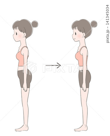 反り腰改善 ビフォーアフター 女性のイラスト 反り腰改善 ビフォーアフター 女性のイラスト 141345034