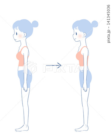 反り腰改善 ビフォーアフター 女性のイラスト 141345036