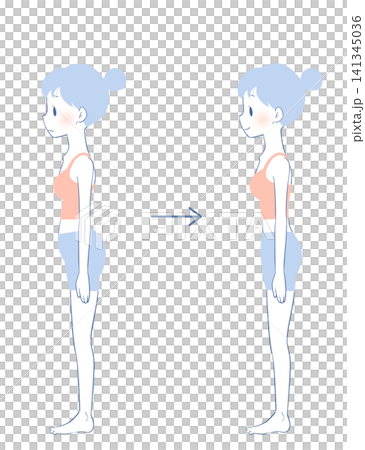 反り腰改善 ビフォーアフター 女性のイラスト 141345036