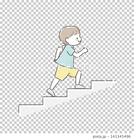 An illustration of a boy climbing stairs (hand-drawn style) An illustration of a boy climbing stairs (hand-drawn style) 141345496