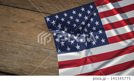 American Flag Draped Across a Rustic Wooden Surface 3d render. American Flag Draped Across a Rustic Wooden Surface 3d render. 141345775