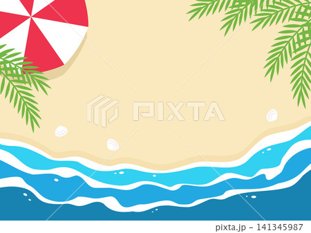 夏の海とビーチパラソルとヤシの葉の背景 夏の海とビーチパラソルとヤシの葉の背景 141345987