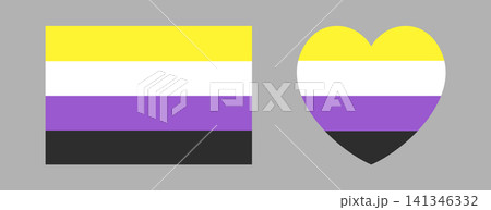 Non binary flag pride heart shaped, rectangular sticker, badge set. LGBTQ pride flag heart, rectangle symbol, button, icon. Flag Nonbinary pride. LGBT sign. Identity flag of Sexual minorities. Non binary flag pride heart shaped, rectangular sticker, badge set. LGBTQ pride flag heart, rectangle symbol, button, icon. Flag Nonbinary pride. LGBT sign. Identity flag of Sexual minorities. 141346332