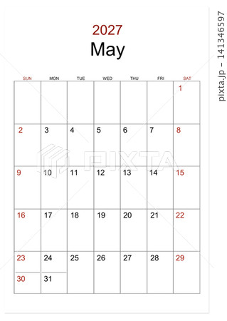 May 2027 vertical calendar isolated on white background. 141346597