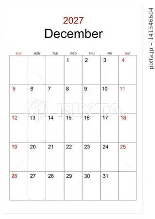 December 2027 vertical calendar isolated on white background. December 2027 vertical calendar isolated on white background. 141346604