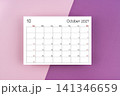 October 2027 blank calendar on purple two tone color background. 141346659