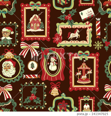 Christmas elements seamless pattern vintage holiday frames festive decorative background Christmas elements seamless pattern vintage holiday frames festive decorative background 141347025