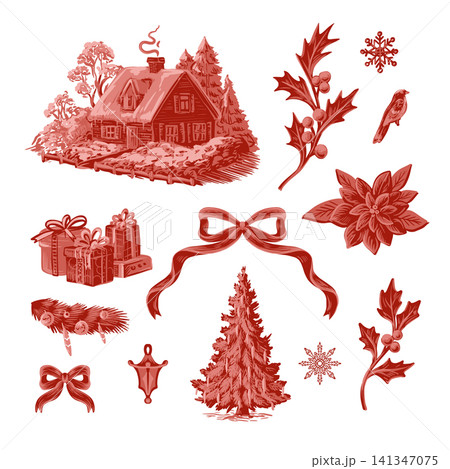 Vintage christmas toile baroque winter cottage ribbon ornament elements design elegant wallpaper Vintage christmas toile baroque winter cottage ribbon ornament elements design elegant wallpaper 141347075