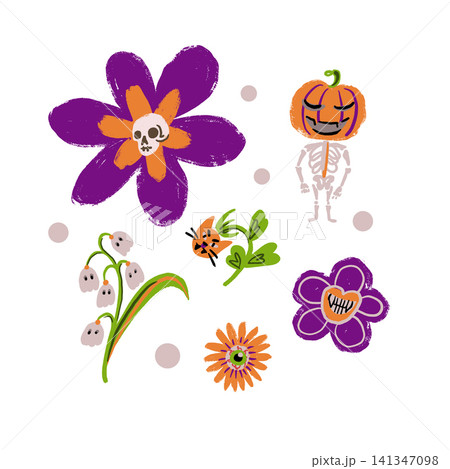 Halloween flowers with spooky pumpkins ghosts skull blooms and cats Halloween flowers with spooky pumpkins ghosts skull blooms and cats 141347098