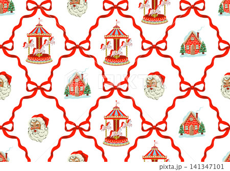 Christmas Seamless Vintage Pattern Santa Claus Carousel Gingerbread House Festive Holiday Bow Magic Christmas Seamless Vintage Pattern Santa Claus Carousel Gingerbread House Festive Holiday Bow Magic 141347101
