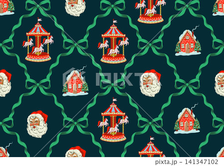 Christmas Seamless Vintage Pattern Santa Claus Carousel Gingerbread House Festive Holiday Bow Magic Christmas Seamless Vintage Pattern Santa Claus Carousel Gingerbread House Festive Holiday Bow Magic 141347102