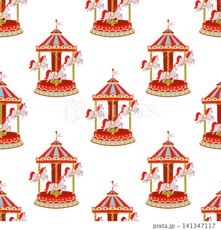 Vintage carousel seamless pattern cute circus horses playful retro amusement park background design 141347117