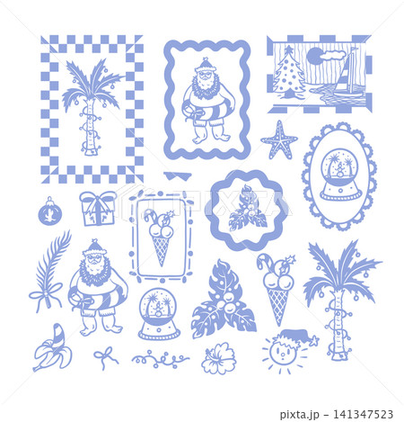 Tropical Christmas Isolated Elements Set with Santa Palm Tree Gingerbread Summer Holiday Clipart Tropical Christmas Isolated Elements Set with Santa Palm Tree Gingerbread Summer Holiday Clipart 141347523