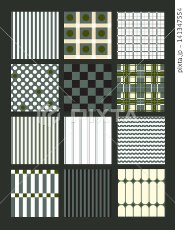 Christmas Geometrical Seamless Patterns Collection with Stripes Checks Dots Waves Minimal Holiday Designs 141347554