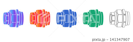 Industrial Pipe Union Connector Vector Set Industrial Pipe Union Connector Vector Set 141347907