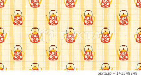 Line fall gingham seamless striped watercolor pattern bg harvest pumpkin background. This organic white autumn leaves thanksgiving print cover design with pumpkins floral vegetable rustic repeat. 141348249