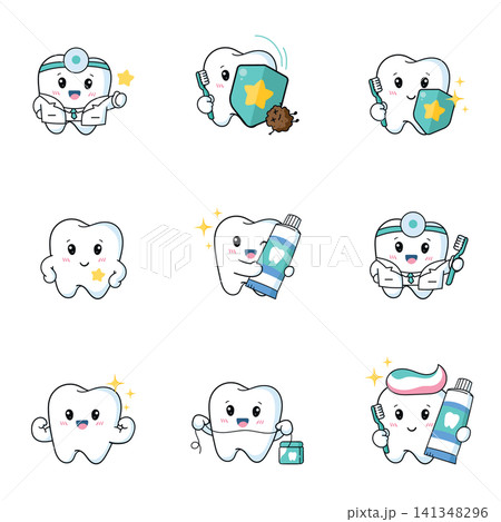 vector set of tooth character 141348296