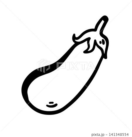 Hand-drawn doodle eggplant illustration isolated on a white background. Simple black outline vegetable sketch for menus, restaurants, food packaging 141348554
