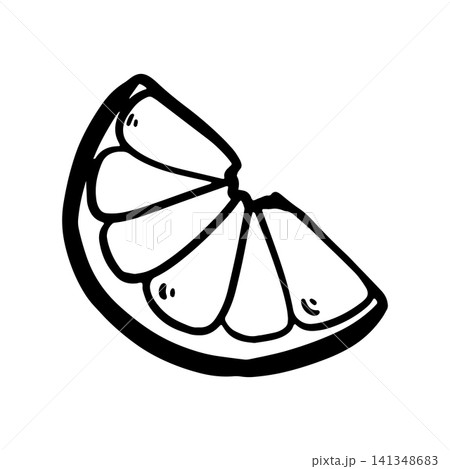 doodle citrus slice illustration isolated on a white background. Lemon, orange. Simple black outline fruit sketch showing orange or lemon wedge for menus, doodle citrus slice illustration isolated on a white background. Lemon, orange. Simple black outline fruit sketch showing orange or lemon wedge for menus, 141348683