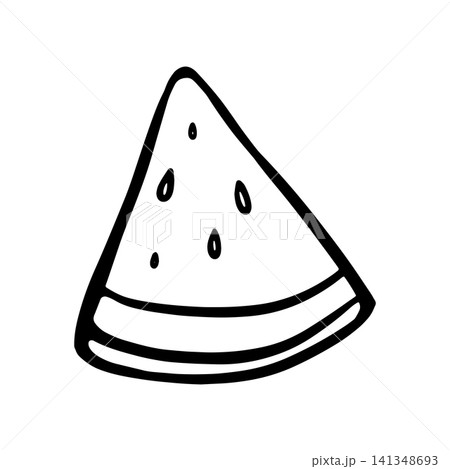 doodle watermelon slice illustration isolated on a white background. Simple black outline fruit sketch for menus, restaurants, food packaging doodle watermelon slice illustration isolated on a white background. Simple black outline fruit sketch for menus, restaurants, food packaging 141348693