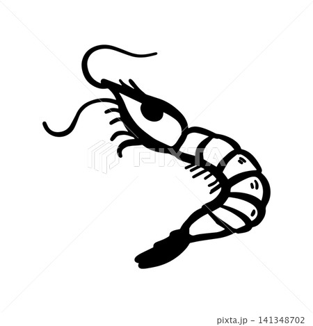 doodle shrimp illustration isolated on a white background. Simple black outline seafood sketch for menus, restaurants, food packaging, labels doodle shrimp illustration isolated on a white background. Simple black outline seafood sketch for menus, restaurants, food packaging, labels 141348702