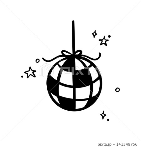 Doodle hand-drawn disco ball in a trendy vector style, decorated with sparkling stars. Ideal for wedding and graduation party design templates. Doodle hand-drawn disco ball in a trendy vector style, decorated with sparkling stars. Ideal for wedding and graduation party design templates. 141348756