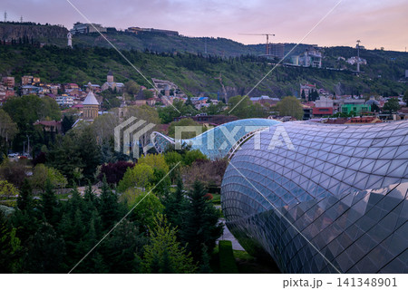Steel and glass construction of Rike Park complex in Tbilisi, Georgia Steel and glass construction of Rike Park complex in Tbilisi, Georgia 141348901