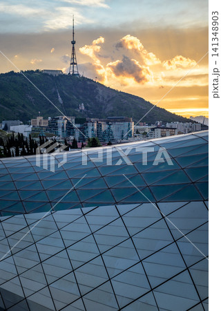 Steel and glass construction of Rike Park complex in Tbilisi, Georgia Steel and glass construction of Rike Park complex in Tbilisi, Georgia 141348903