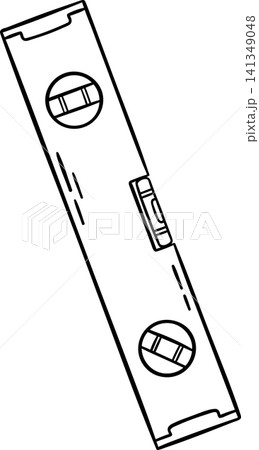 Monochrome vector icon of construction level in sketch style. Hand-drawn measuring tool for catalogs, packaging or web graphics Monochrome vector icon of construction level in sketch style. Hand-drawn measuring tool for catalogs, packaging or web graphics 141349048