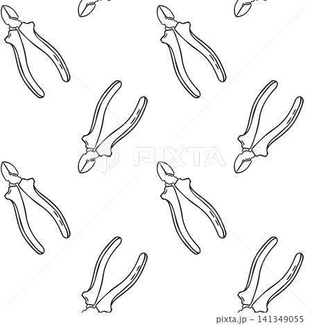 Monochrome repeatable pattern of pliers in hand-drawn sketch style. Vector design of gripping tool for textiles and stationery 141349055