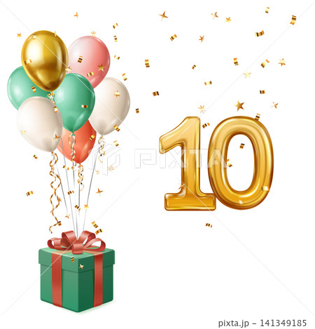 Birthday celebration with balloons and the number 10. Birthday celebration with balloons and the number 10. 141349185