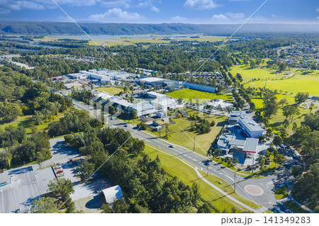 Drone aerial photograph of industrial buildings in Penrith in NSW in Australia 141349283